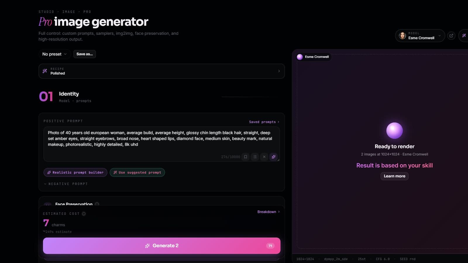 Screenshot of Charmloop's Pro image generator