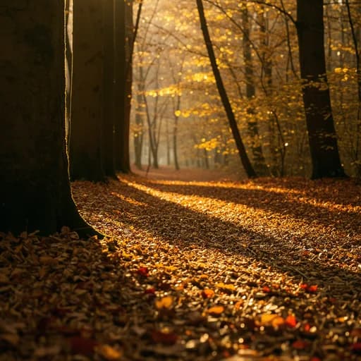Golden-hour forest path render
